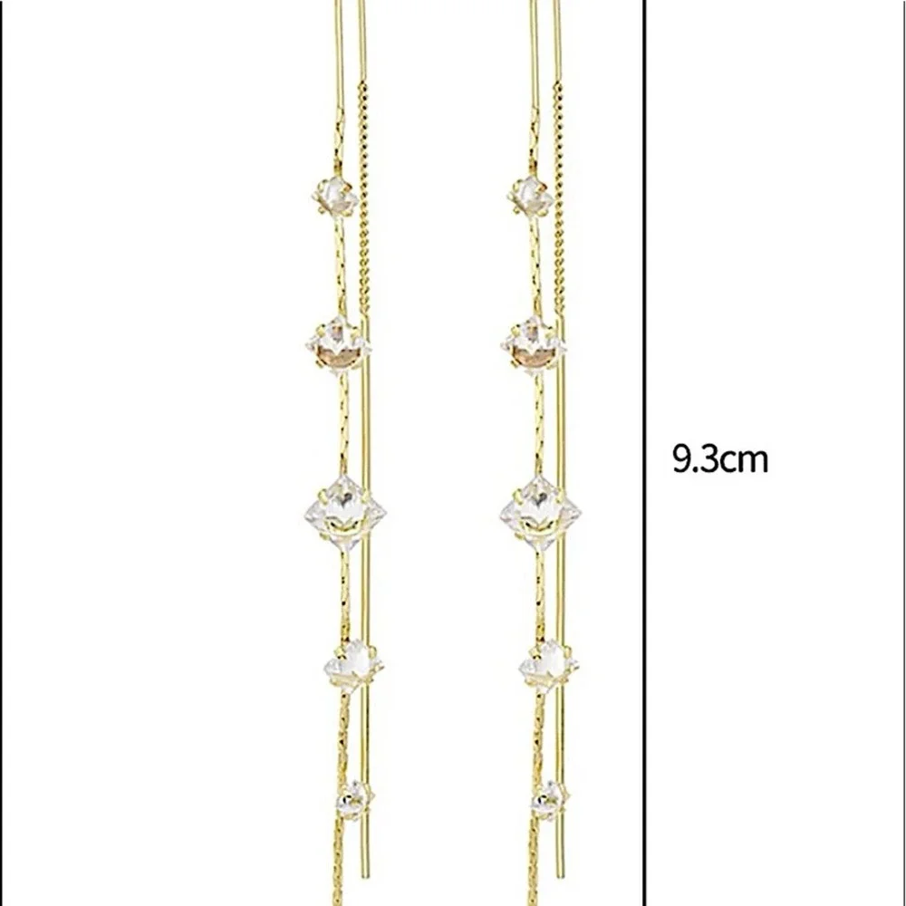 NEW GOLD CRYSTAL RHINESTONE THREADER EARRINGS - Picture 4 of 4